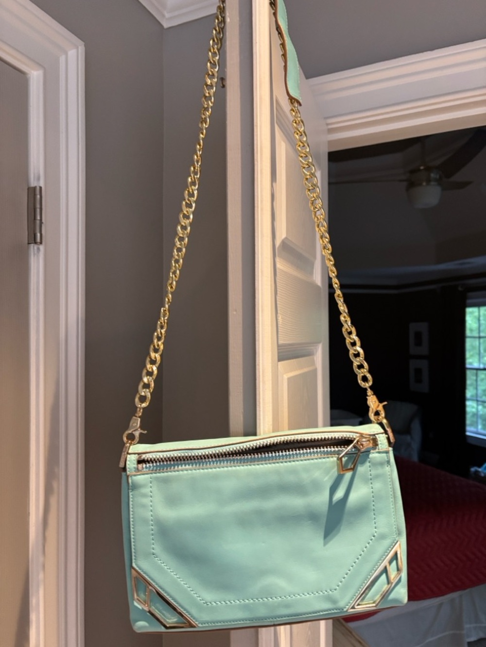 Botkier Teal Crossbody with Gold Chain Leather